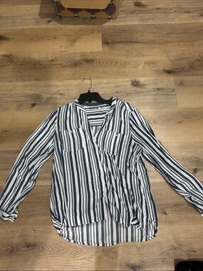 Tommy Bahama Navy and White Striped Button-Down Blouse